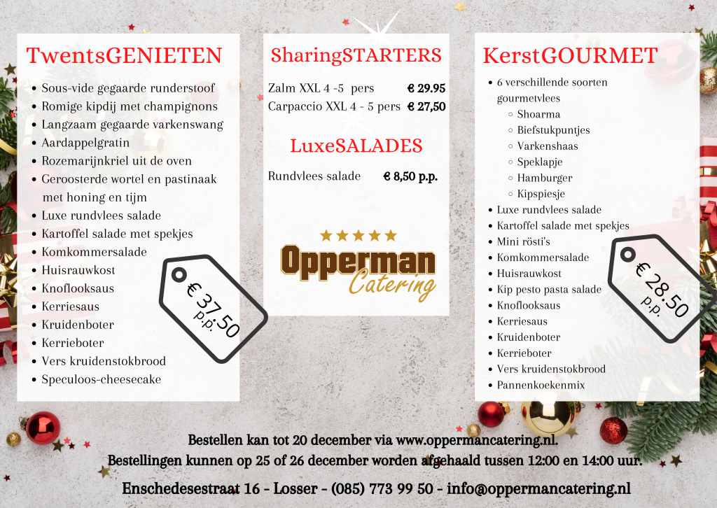 Catering kerstmis van Opperman Catering Losser